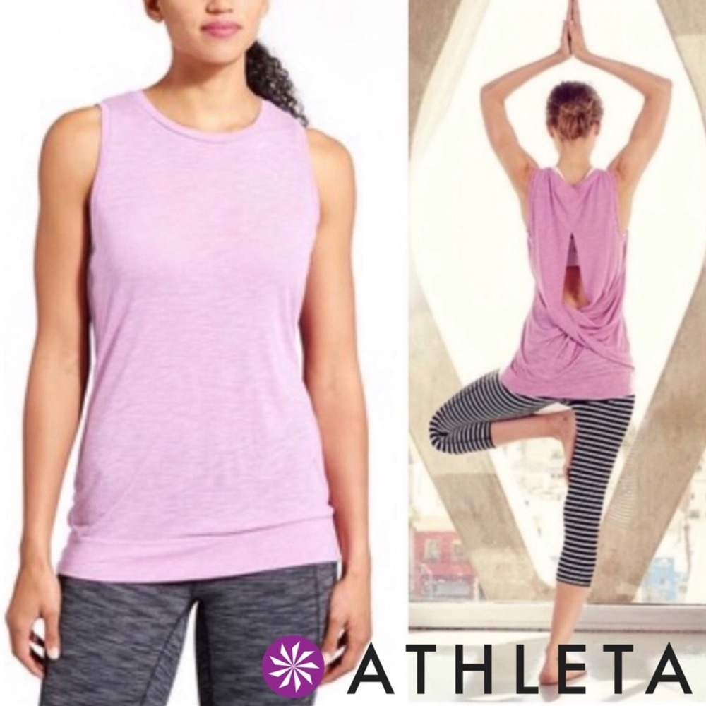 Athleta Women’s Siro‎ Twist Tank Size Medium Open Back Seamless Top Purple Pink
